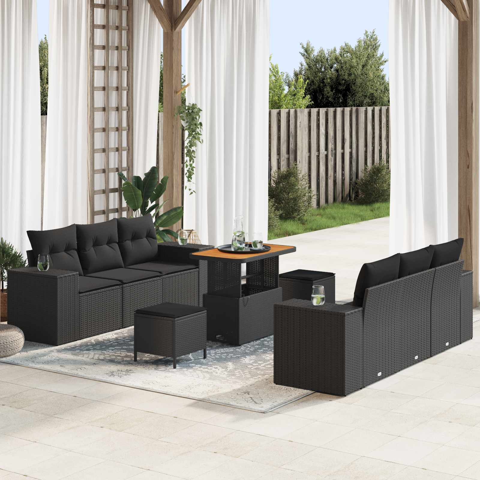 Set Divano da Giardino 9 pcs Nero Rattan in Polipropilene 3363909