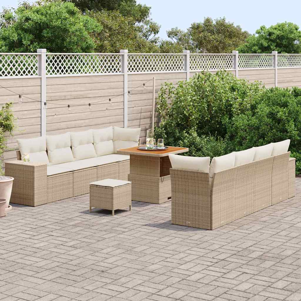 Set di divani da giardino 11 pezzi con cuscini Beige Polirattan Acacia 3363926