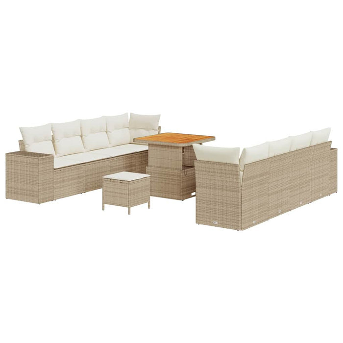 Set di divani da giardino 11 pezzi con cuscini Beige Polirattan Acacia 3363926