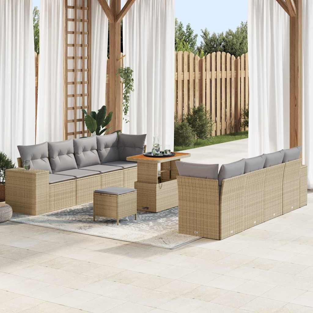 Set di sofa giardino da 11 pezzi con cuscini Beige Polyrattan Acacia 3363932