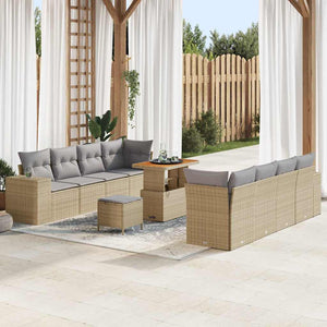 Set di sofa giardino da 11 pezzi con cuscini Beige Polyrattan Acacia 3363932