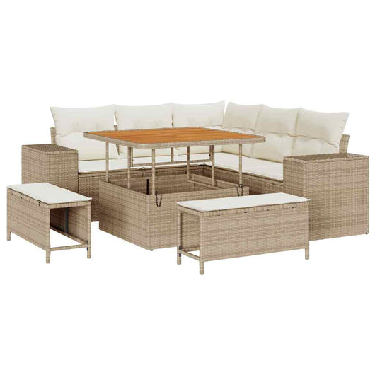 Set Divano Giardino 8 Pezzi con Cuscini Beige in Rattan Poly Acacia 3363946
