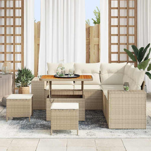 Set Divano da Giardino 8 Pezzi con Cuscini Beige Polirattan Acacia 3363956