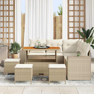 Set di Divano da Giardino con Cuscini Beige Polyrattan Acacia 9 Pezzi 3363961