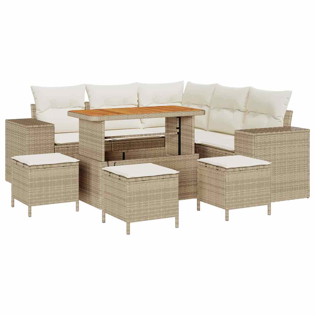 Set di Divano da Giardino con Cuscini Beige Polyrattan Acacia 9 Pezzi 3363961