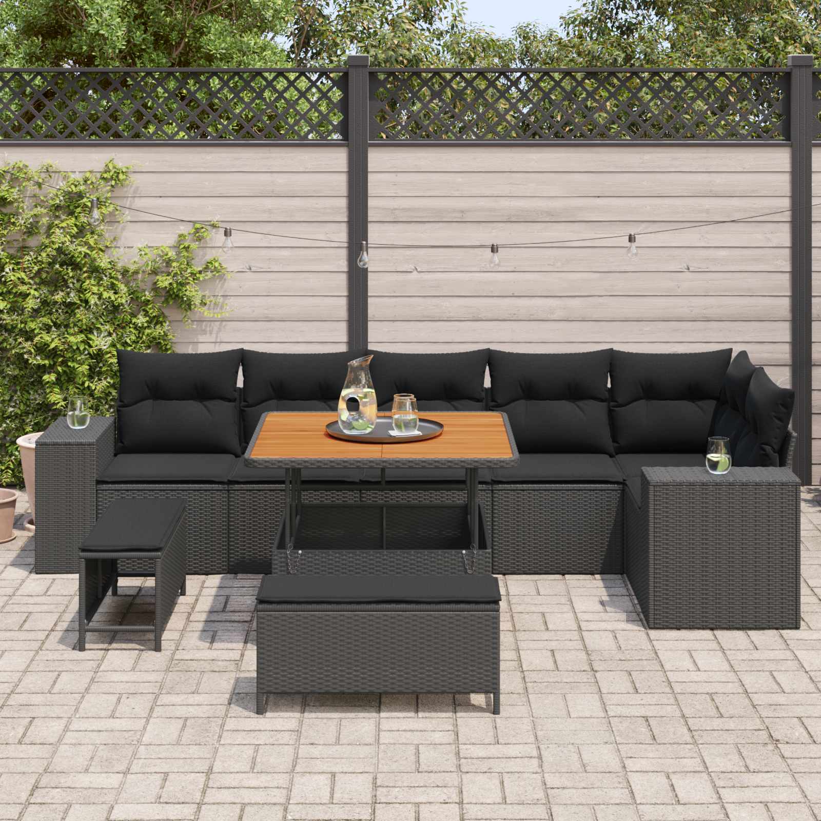 Set Divano da Giardino con cuscino 9 pcs Nero polyrattan 3363964