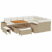 Set Divano da Giardino con Cuscini  da 12 Pezzi Beige Polirattan Acacia 3363986