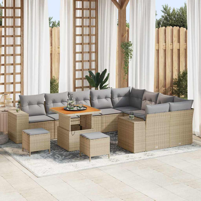Set Divano da Giardino 12 Pezzi con Cuscini Beige Polyrattan Acacia 3363992