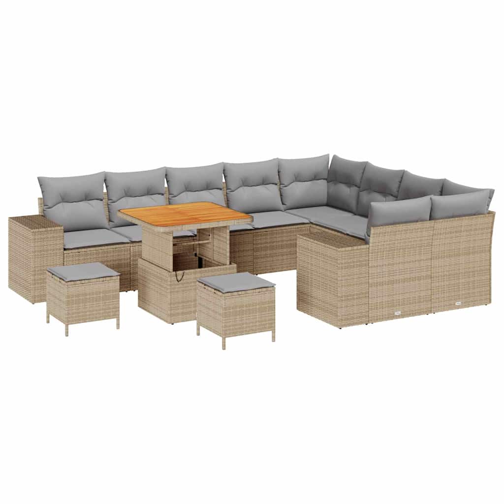 Set Divano da Giardino 12 Pezzi con Cuscini Beige Polyrattan Acacia 3363992
