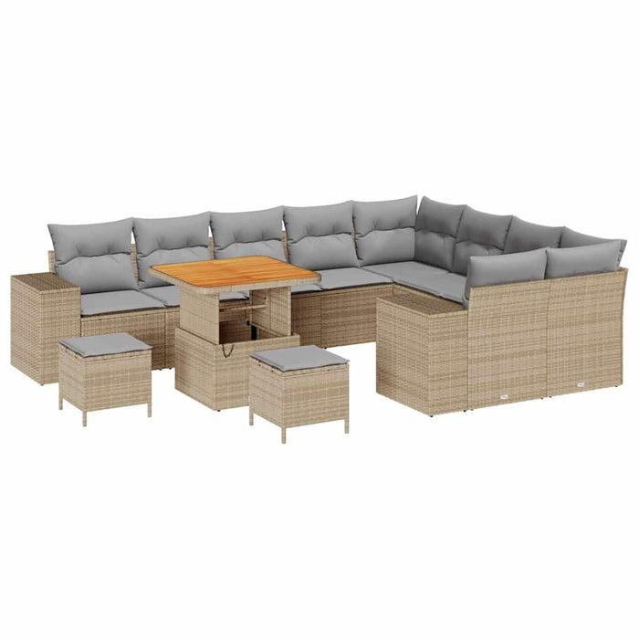 Set Divano da Giardino 12 Pezzi con Cuscini Beige Polyrattan Acacia 3363992