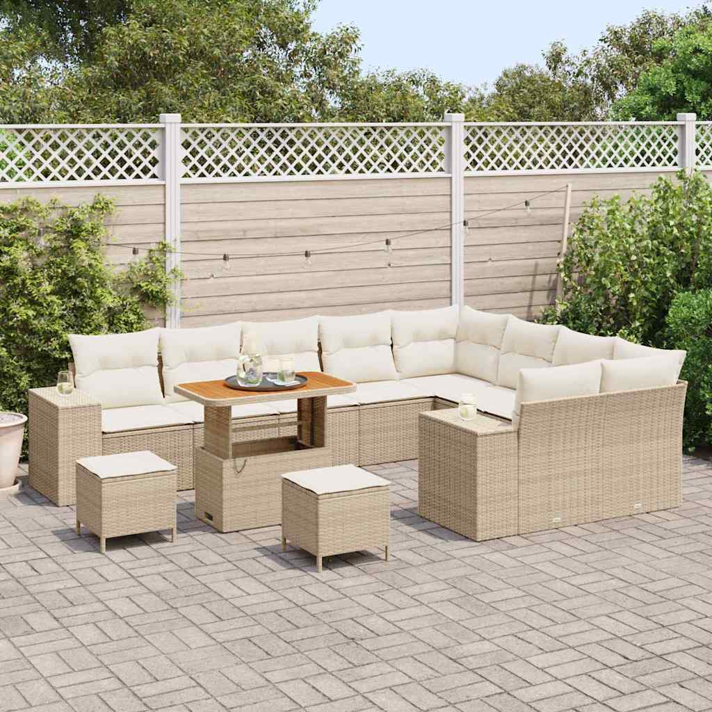 Set Divano da Giardino da 12 Pezzi Con Cuscini in Rattan Beige Acacia 3363996