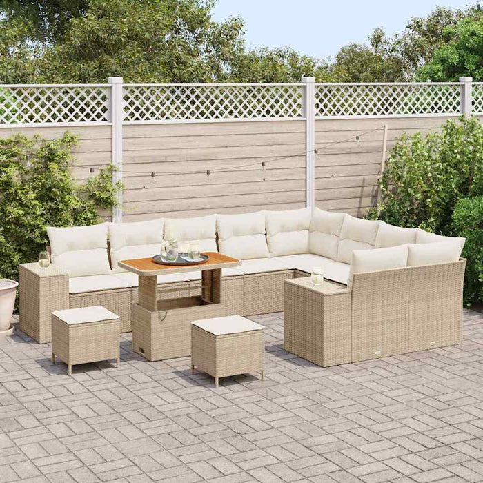 Set Divano da Giardino da 12 Pezzi Con Cuscini in Rattan Beige Acacia 3363996