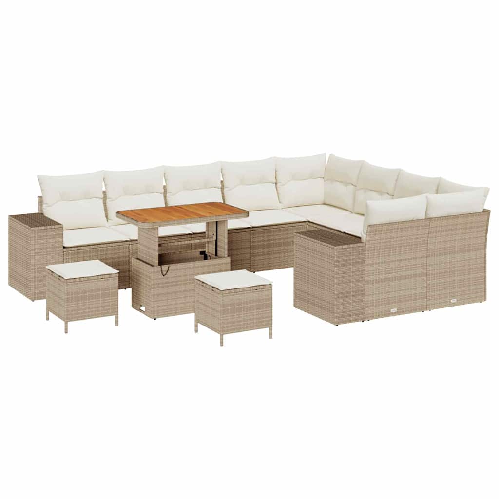 Set Divano da Giardino da 12 Pezzi Con Cuscini in Rattan Beige Acacia 3363996