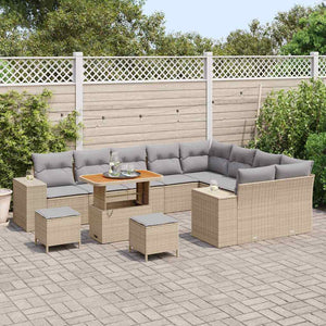 Set di Sofà da Giardino  12 Pezzi con Cuscini Rattan Beige Poli Rattan Acacia 3363997