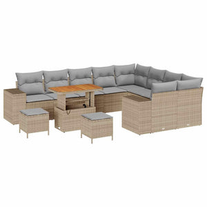 Set di Sofà da Giardino  12 Pezzi con Cuscini Rattan Beige Poli Rattan Acacia 3363997