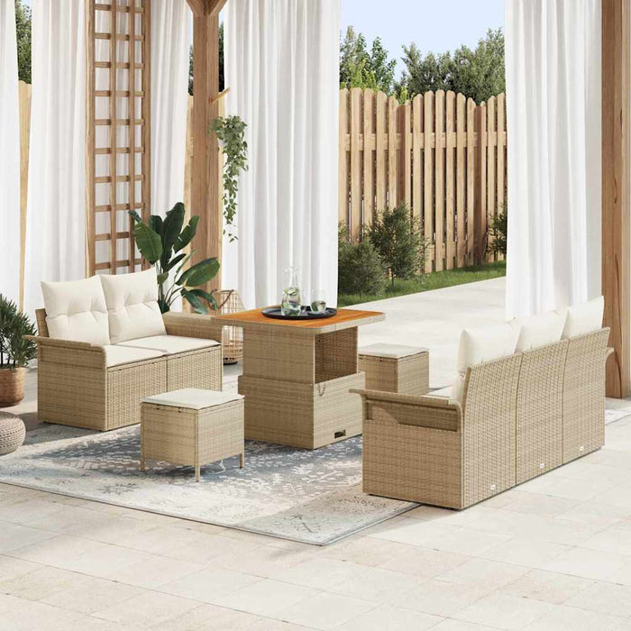 Set Divano Giardino  da 8 Pezzi con Cuscini Beige Polyrattan Acacia 3364026