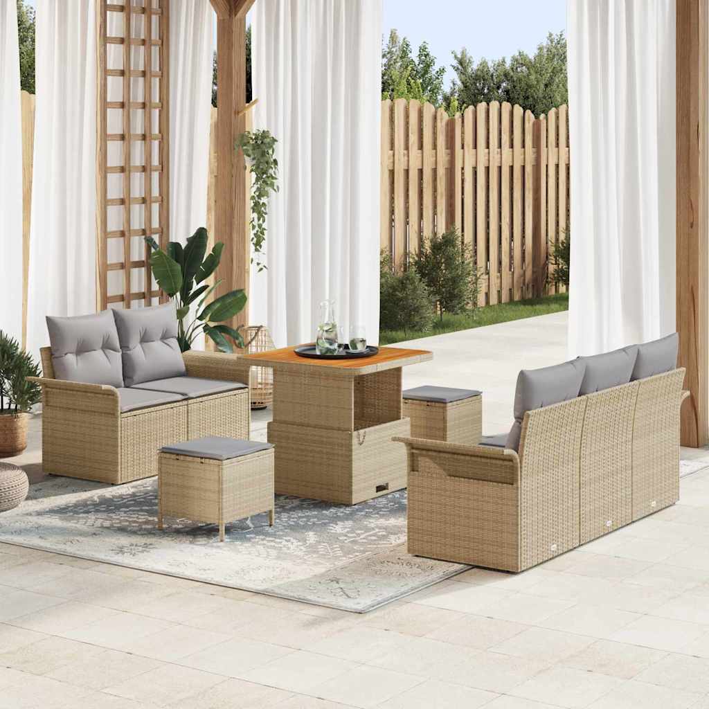 Set da Giardino  8 Pezzi con Cuscini Beige Rattan Sintetico Acacia 3364027