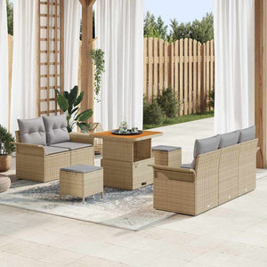 Set da Giardino  8 Pezzi con Cuscini Beige Rattan Sintetico Acacia 3364027