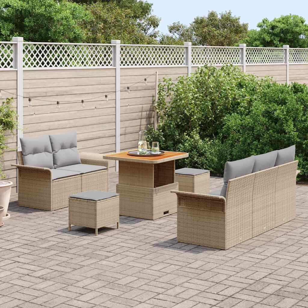 Set da Giardino  8 Pezzi con Cuscini Beige Rattan Sintetico Acacia 3364027