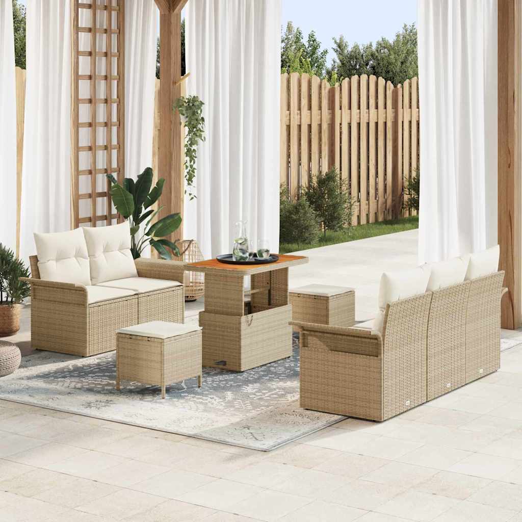 Set divani giardino 8 pezzi con cuscini Beige Polyrattan Acacia 3364031