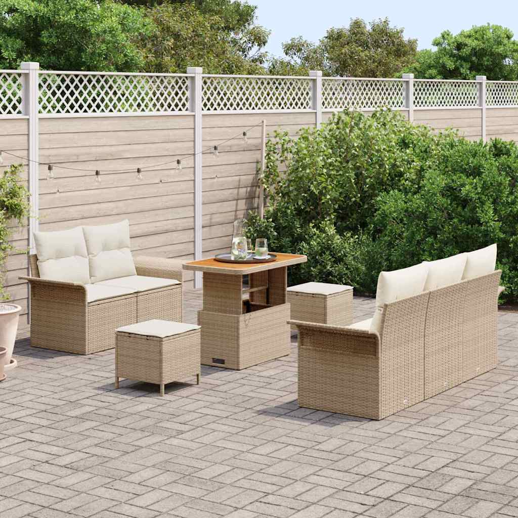 Set divani giardino 8 pezzi con cuscini Beige Polyrattan Acacia 3364031
