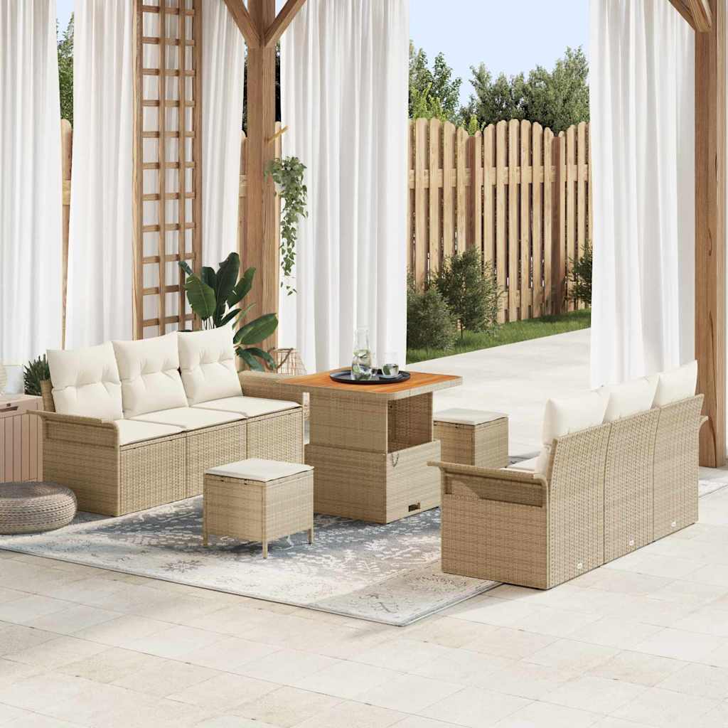 Set Divano da Giardino 9 Pezzi con Cuscini in Polyrattan Beige 3364036