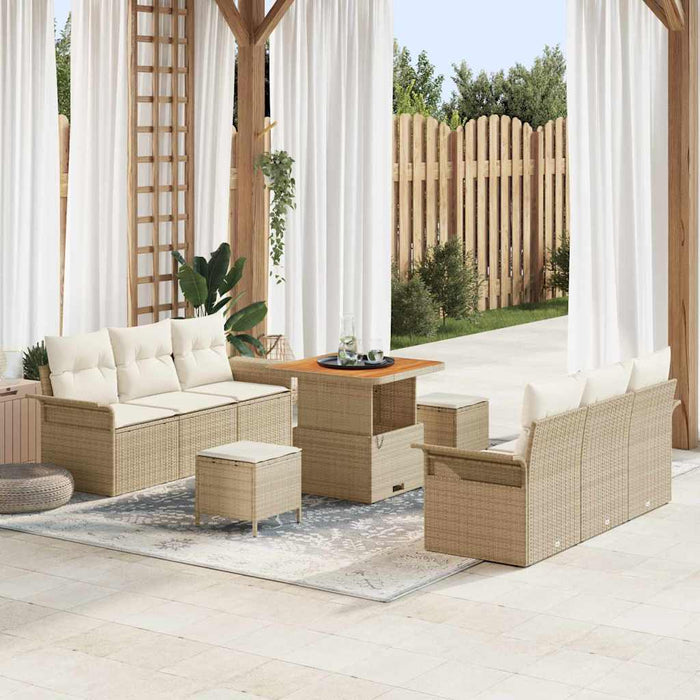 Set Divano da Giardino 9 Pezzi con Cuscini in Polyrattan Beige 3364036