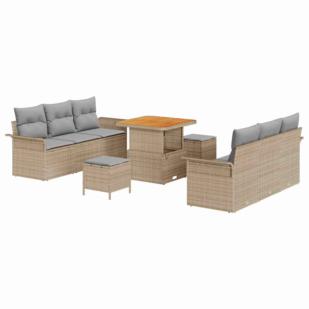 Set Divano da Giardino 9 Pezzi con Cuscini Beige Polyrattan Acacia 3364037