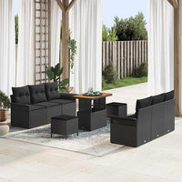Set di Sofà da Giardino  9 Pezzi con Cuscini Polyrattan Nero Acacia 3364039