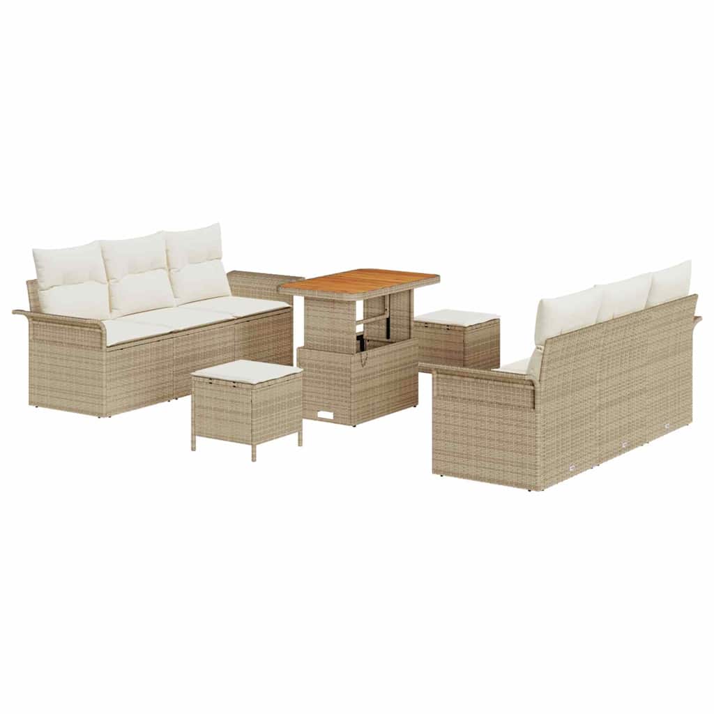 Set di Divano da Giardino 9 Pezzi con Cuscini Beige Polyrattan Acacia 3364041