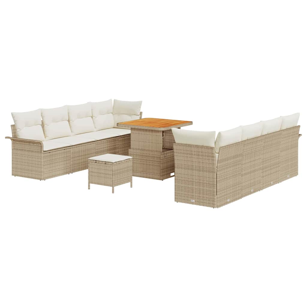 Set di Divani da Giardino  11 Pezzi con Cuscini Beige Polyrattan Acacia 3364056