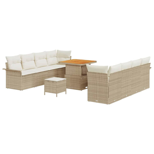 Set di Divani da Giardino  11 Pezzi con Cuscini Beige Polyrattan Acacia 3364056