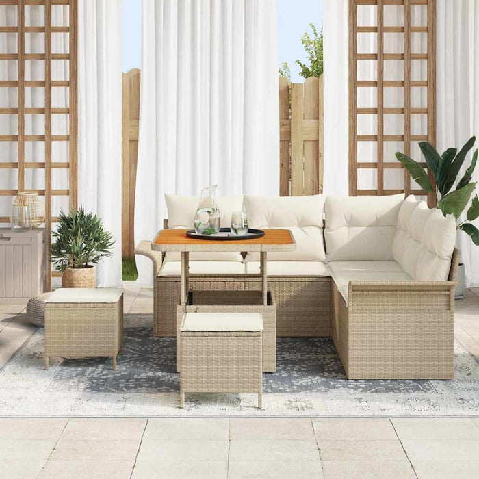 Set di divani da giardino 8 pezzi con cuscini Beige Polyrattan Acacia 3364081