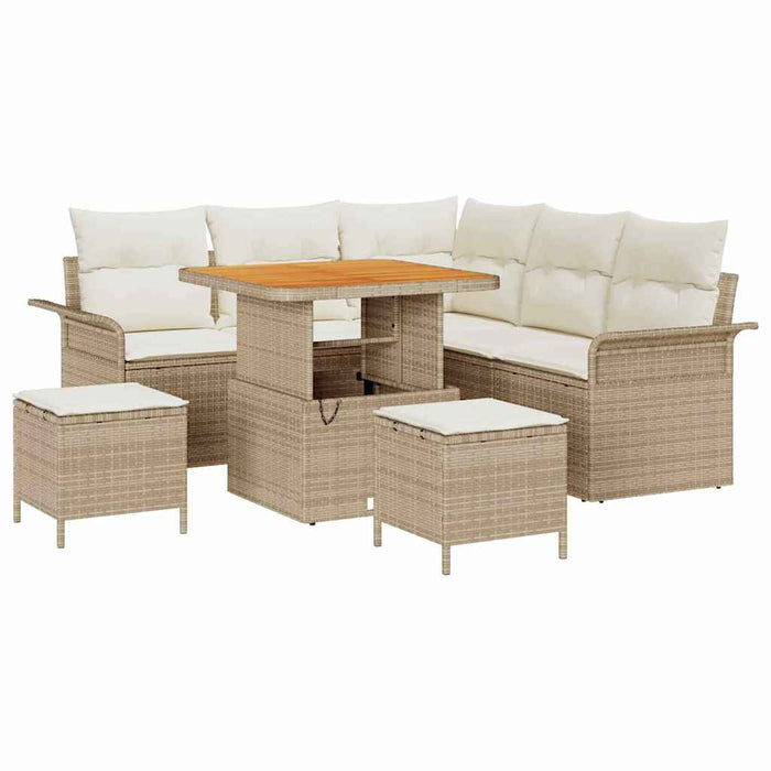 Set di divani da giardino 8 pezzi con cuscini Beige Polyrattan Acacia 3364081