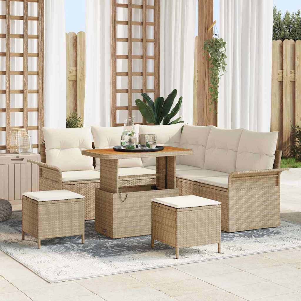 Set da Giardino  8 Pezzi con Cuscini Beige Polyrattan Acacia 3364086