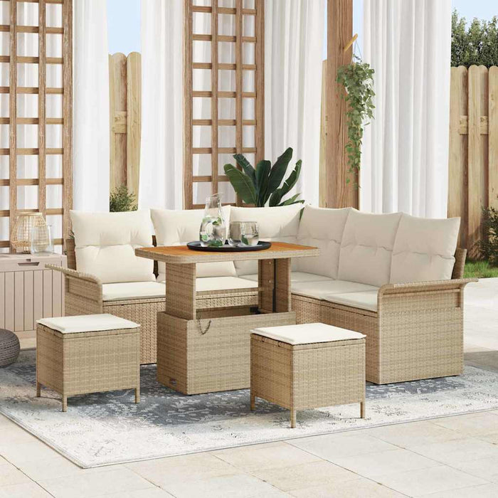Set da Giardino  8 Pezzi con Cuscini Beige Polyrattan Acacia 3364086