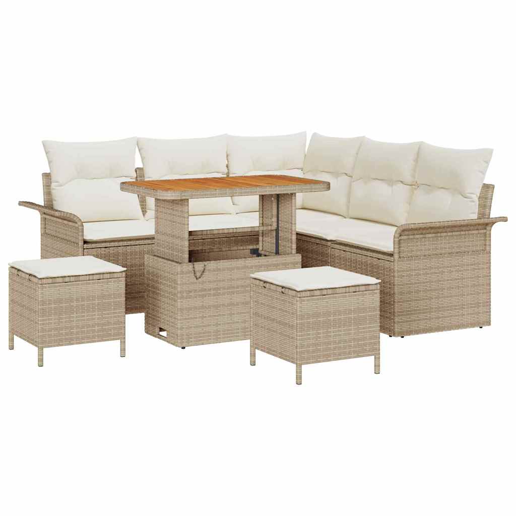 Set da Giardino  8 Pezzi con Cuscini Beige Polyrattan Acacia 3364086