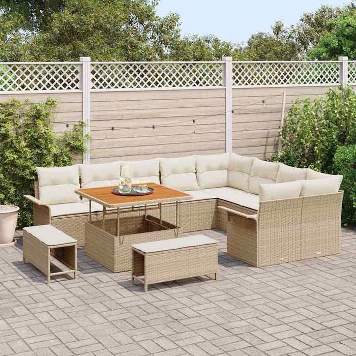 Set Divano da Giardino 12 Pezzi con Cuscini Beige Polyrattan Acacia 3364116