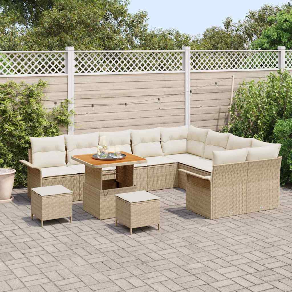 Set di Sofà da Giardino  in 12 Pezzi con Cuscini Beige in Polyrattan Acacia 3364121