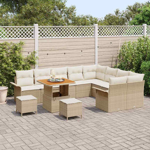 Set di Sofà da Giardino  in 12 Pezzi con Cuscini Beige in Polyrattan Acacia 3364121