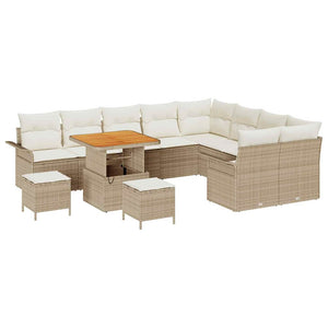 Set di Sofà da Giardino  in 12 Pezzi con Cuscini Beige in Polyrattan Acacia 3364121