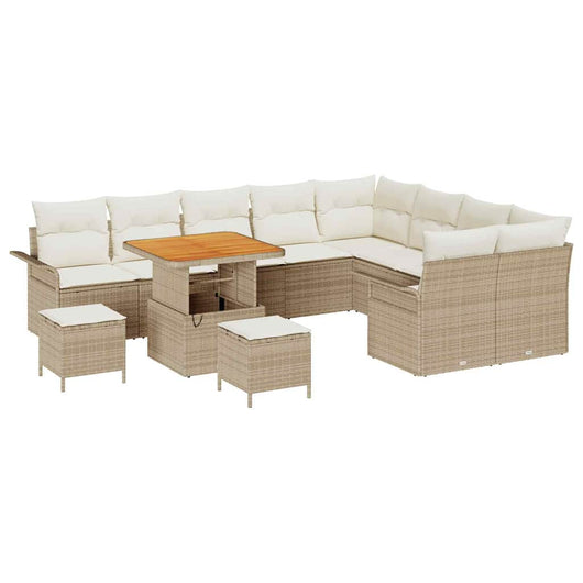 Set di Sofà da Giardino  in 12 Pezzi con Cuscini Beige in Polyrattan Acacia 3364121