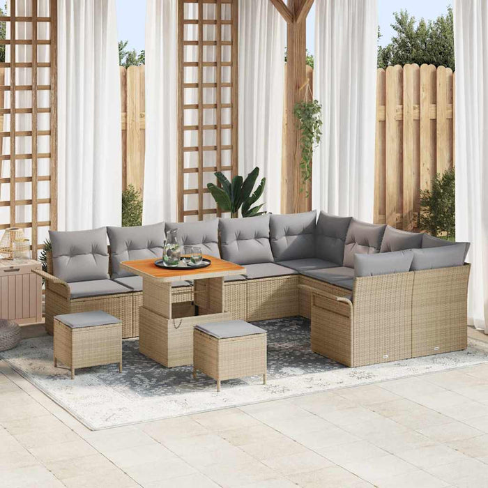 Set Di 12 Pezzi Divano da Giardino con Cuscini Beige Polyrattan Acacia 3364122