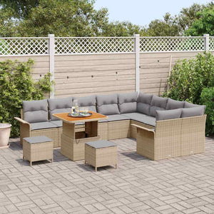 Set Di 12 Pezzi Divano da Giardino con Cuscini Beige Polyrattan Acacia 3364122