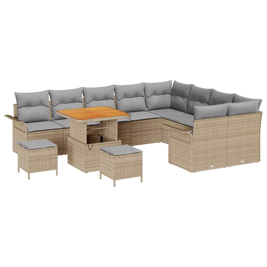 Set Di 12 Pezzi Divano da Giardino con Cuscini Beige Polyrattan Acacia 3364122