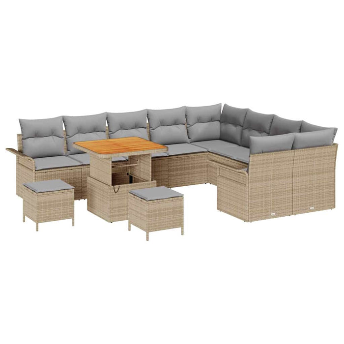 Set Di 12 Pezzi Divano da Giardino con Cuscini Beige Polyrattan Acacia 3364122