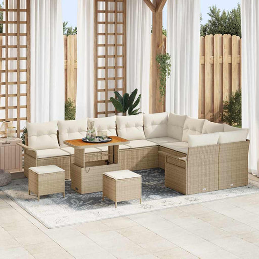 Set di divani da giardino 12 pezzi con cuscini beige polirattan acacia 3364126