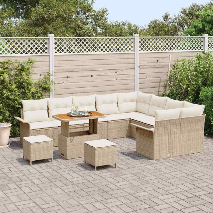 Set di divani da giardino 12 pezzi con cuscini beige polirattan acacia 3364126