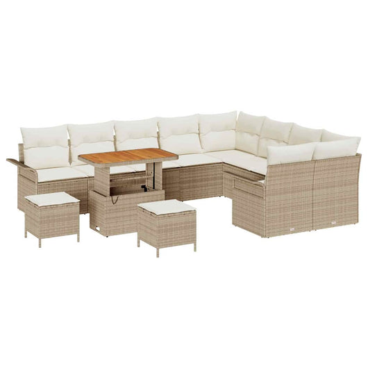 Set di divani da giardino 12 pezzi con cuscini beige polirattan acacia 3364126