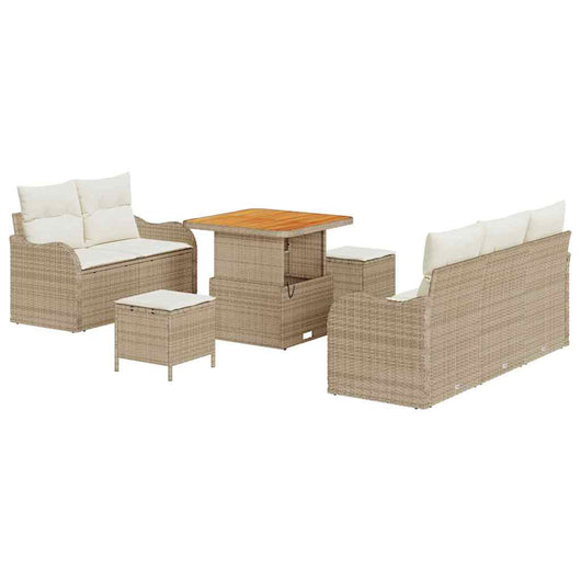 Set di divani da giardino 8 pezzi con cuscini Beige Polyrattan Acacia 3364156